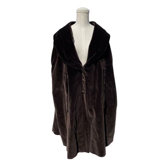 Vintage Jackets & Blazers - Vintage 50s 60s Chocolate Brown Velvet Cape Gold Tone Buttons Lined OSFM Fall